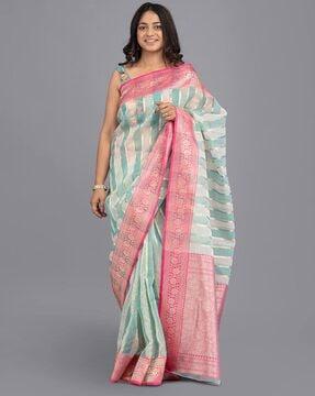striped woven saree with contrast zari border
