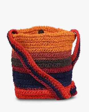 striped woven sling bag