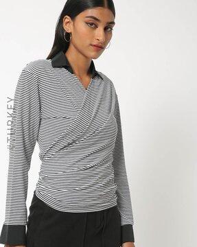 striped wrap-top with tie-up