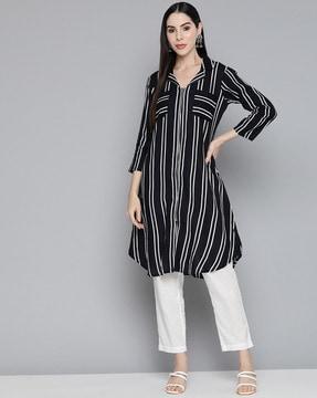 striped zip-front a-line kurta