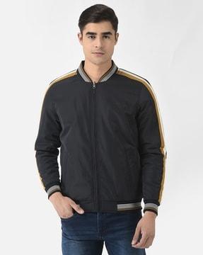 striped zip-front bomber jacket