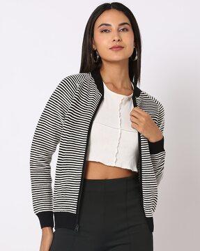 striped zip-front fitted jacket