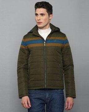 striped zip-front hooded jacket