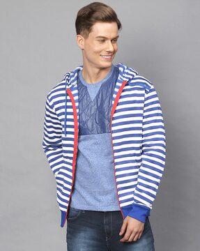 striped zip-front hoodie with insert pockets