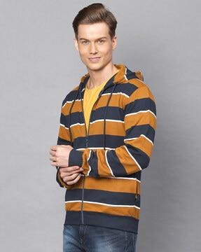 striped zip-front hoodie with insert pockets