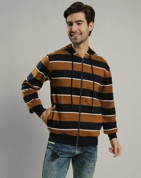 striped zip-front hoodie