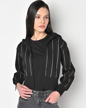 striped zip-front hoodie