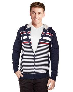 striped zip-front hoodie