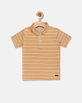 striped zip-front polo t-shirt