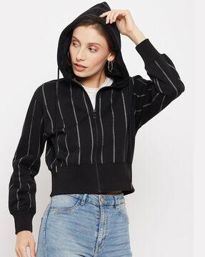 striped zip-front regular fit hoodie