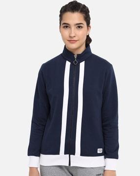 striped zip-front sweatshirt