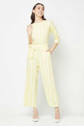 stripes 3/4 sleeves lyocell women's jumpsuit - yellow