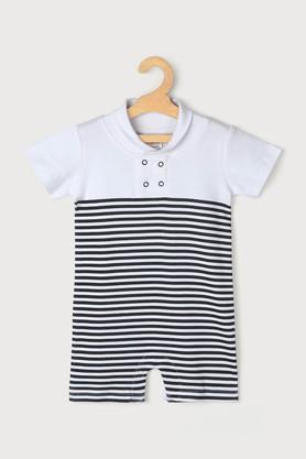 stripes cotton above knee infant boys rompers - white