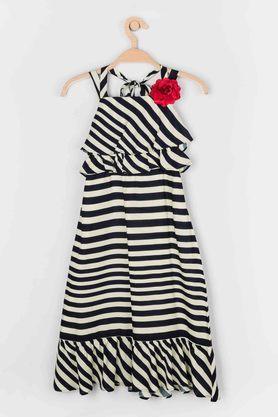 stripes cotton blend halter neck girls party dress - navy