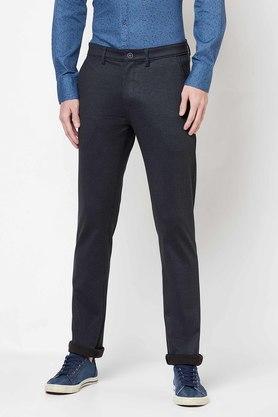 stripes cotton blend slim fit men's trousers - blue