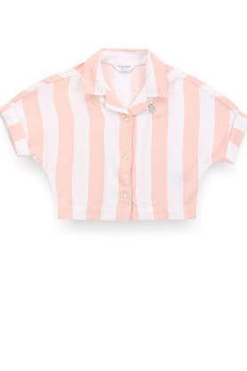 stripes cotton collared girls top - light orange