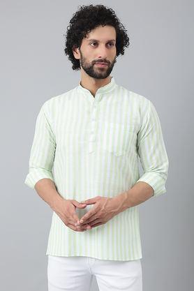stripes cotton collared men's casual wear kurta - green