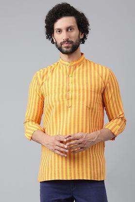stripes cotton collared men's casual wear kurta - yellow