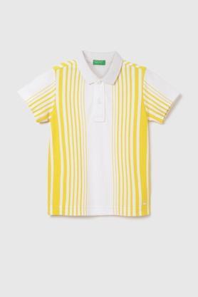 stripes cotton polo boys t-shirt - lime green