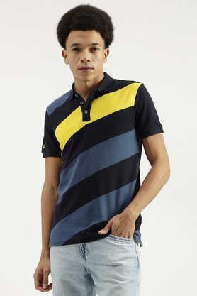 stripes cotton polo men's t-shirt - navy