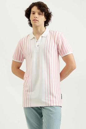 stripes cotton polo men's t-shirt - pink