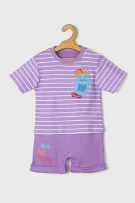 stripes cotton regular fit infant boys rompers - lilac