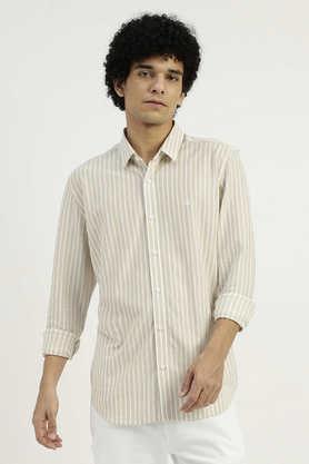 stripes cotton regular fit men's casual wear shirt - natural