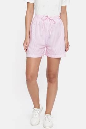 stripes-cotton-regular-fit-women's-shorts---pink