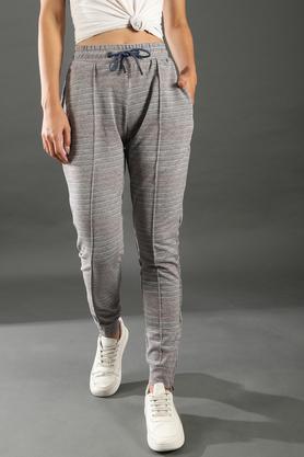 stripes cotton regular fit womens track pants - grey
