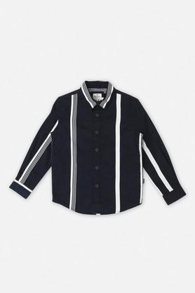 stripes cotton round neck boys shirt - navy