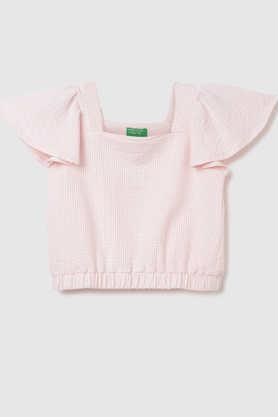 stripes cotton round neck girls t-shirt - pink