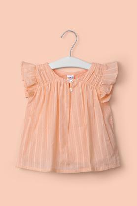 stripes cotton round neck infant girl's top - peach