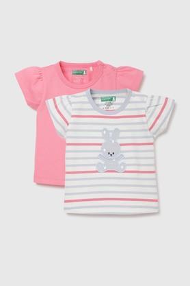 stripes cotton round neck infant girls t-shirt - lilac