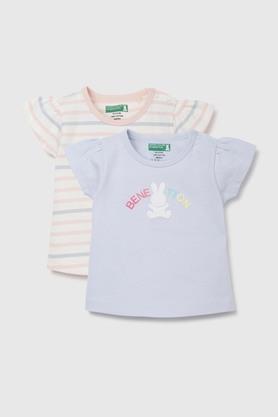 stripes cotton round neck infant girls t-shirt - pink