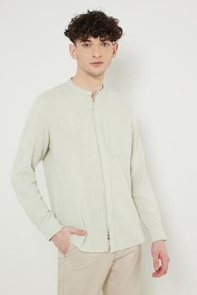 stripes cotton slim fit men's casual shirt - sage
