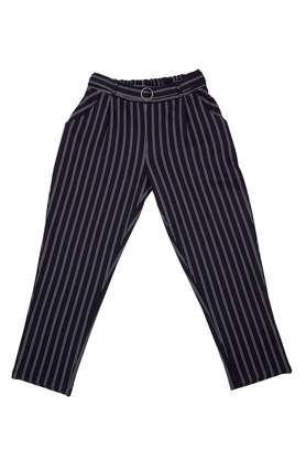 stripes cotton slim girl's pant - navy