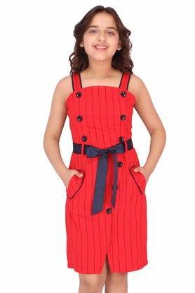 stripes georgette square neck girls casual wear dress - red