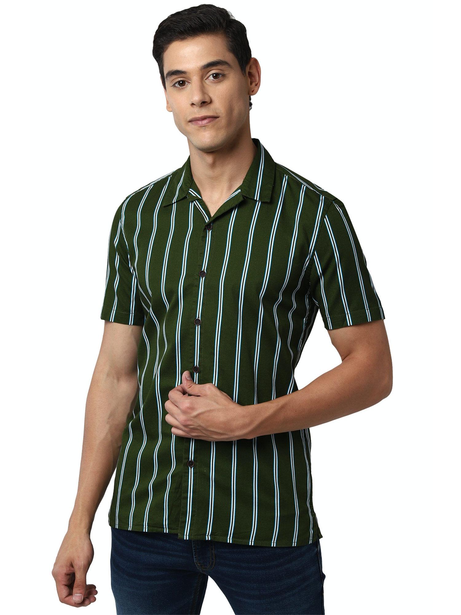 stripes green half sleeves casual shirt