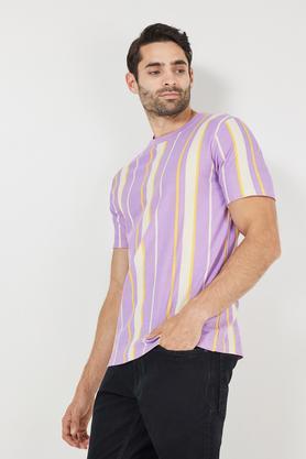 stripes jersey round neck men's t-shirt - lilac