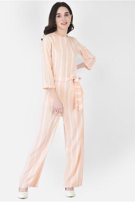 stripes lyocell regular fit women's casual jumpsuit - peach