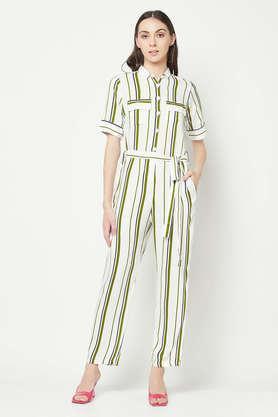 stripes lyocell regular fit women's jumpsuit - olive