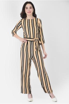 stripes lyocell slim fit women's casual jumpsuit - orange