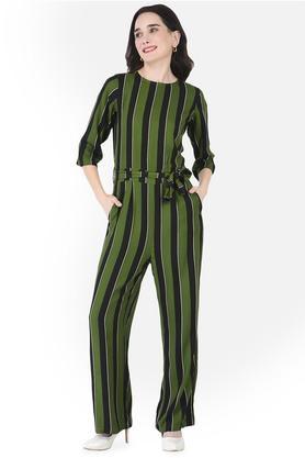 stripes lyocell slim fit womens casual jumpsuit - green