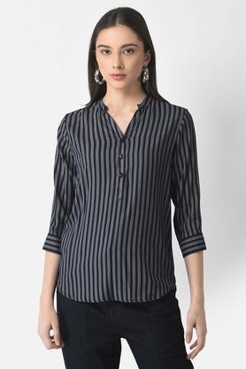 stripes lyocell v neck women's top - grey