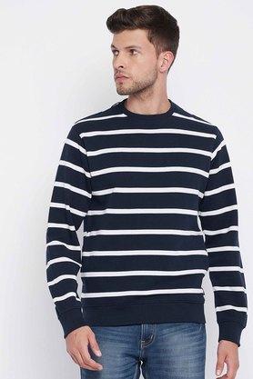 stripes polyester cotton regular fit mens sweatshirt - navy