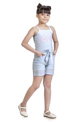 stripes polyester square neck girls casual wear jumpsuit - powder blue