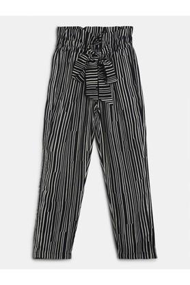 stripes rayon regular fit girls casual trousers - black