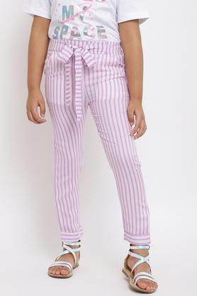 stripes rayon regular fit girls trousers - purple