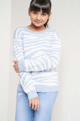 stripes viscose straight fit girls cardigan - blue