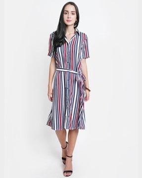 stripes a-line dress with belt